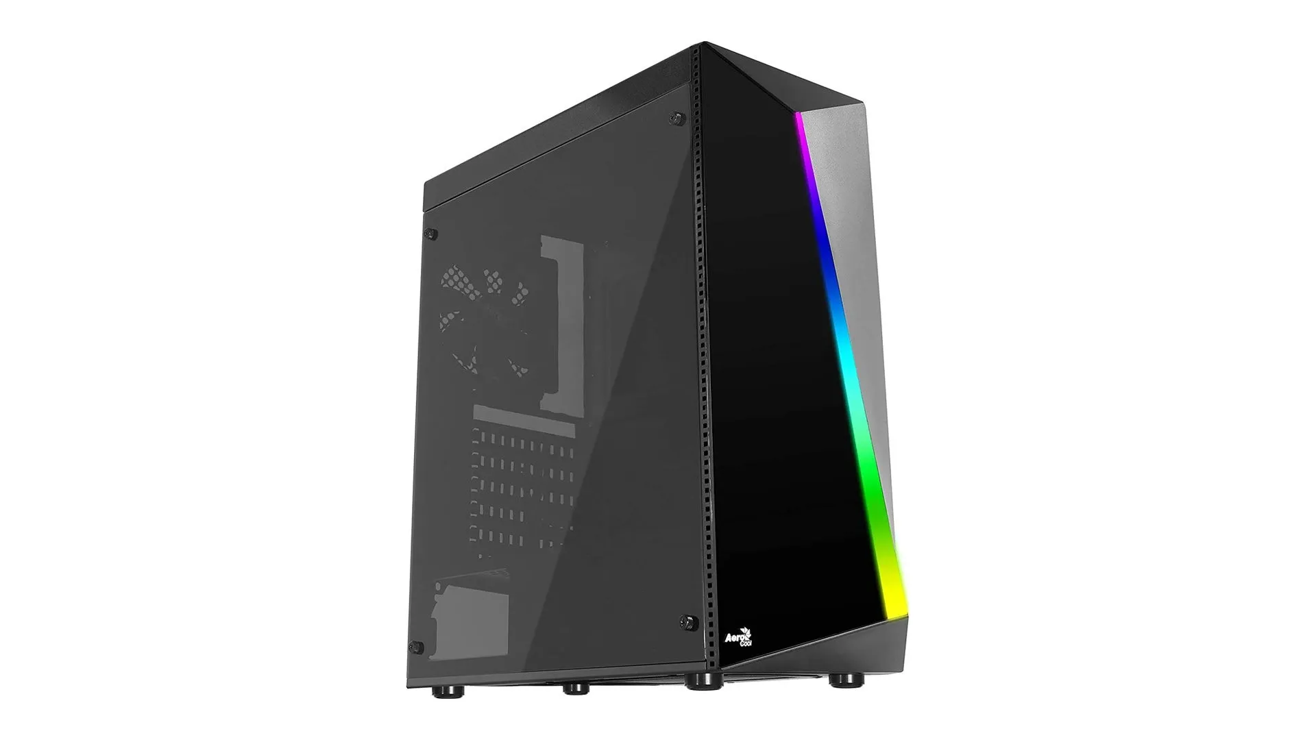 Gabinete preto Aerocool Shard Acrylic com faixa simulando arco-íris