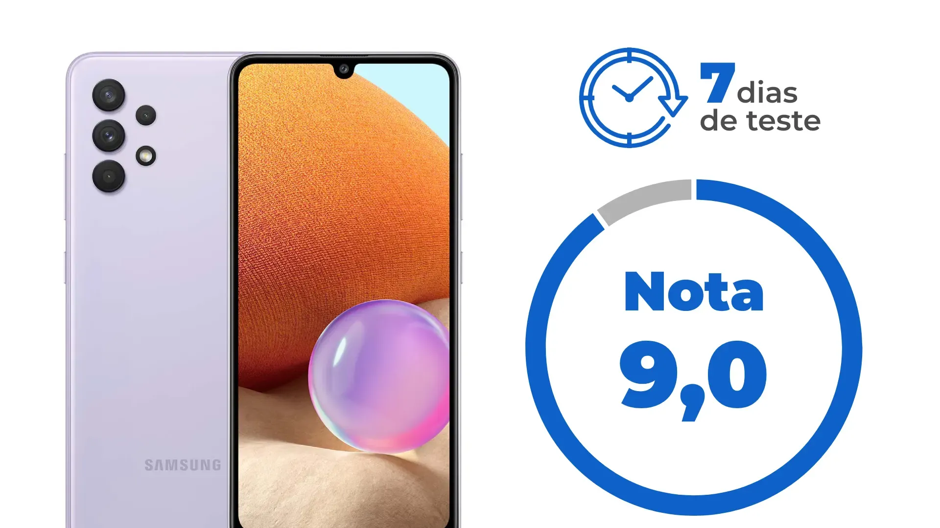 Arte com a nota 9 do Galaxy A32