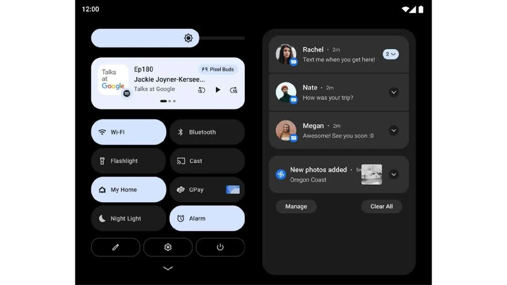  Print do novo layout da barra de configurações rápidas do Android 12L