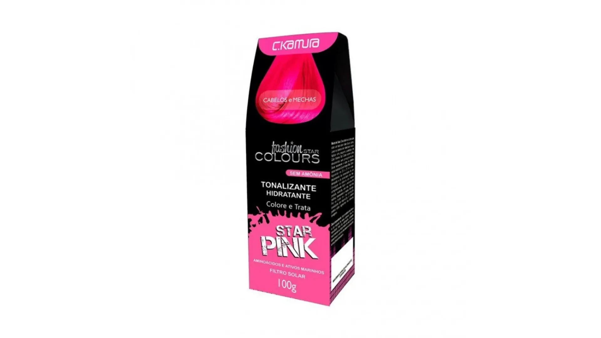 Embalagem de tonalizante preto com detalhes em rosa