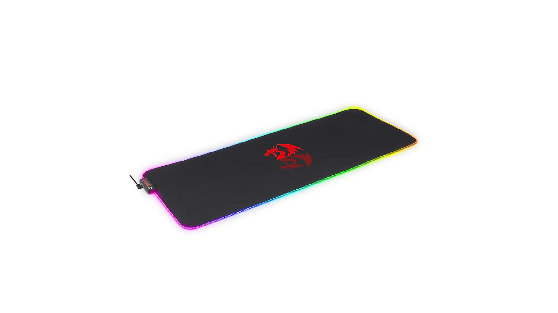 Mouse Pad preto com bordas RGB no fundo branco
