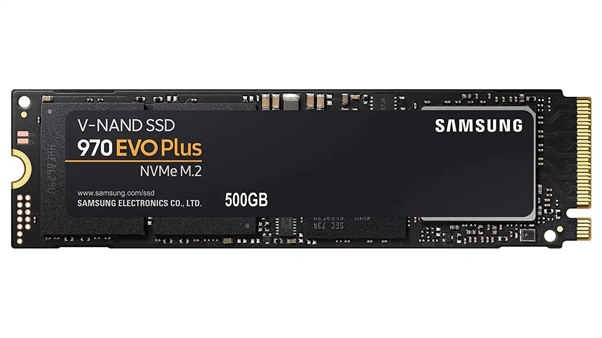 SSD M.2 SAMSUNG 970 EVO PLUS preto no fundo branco