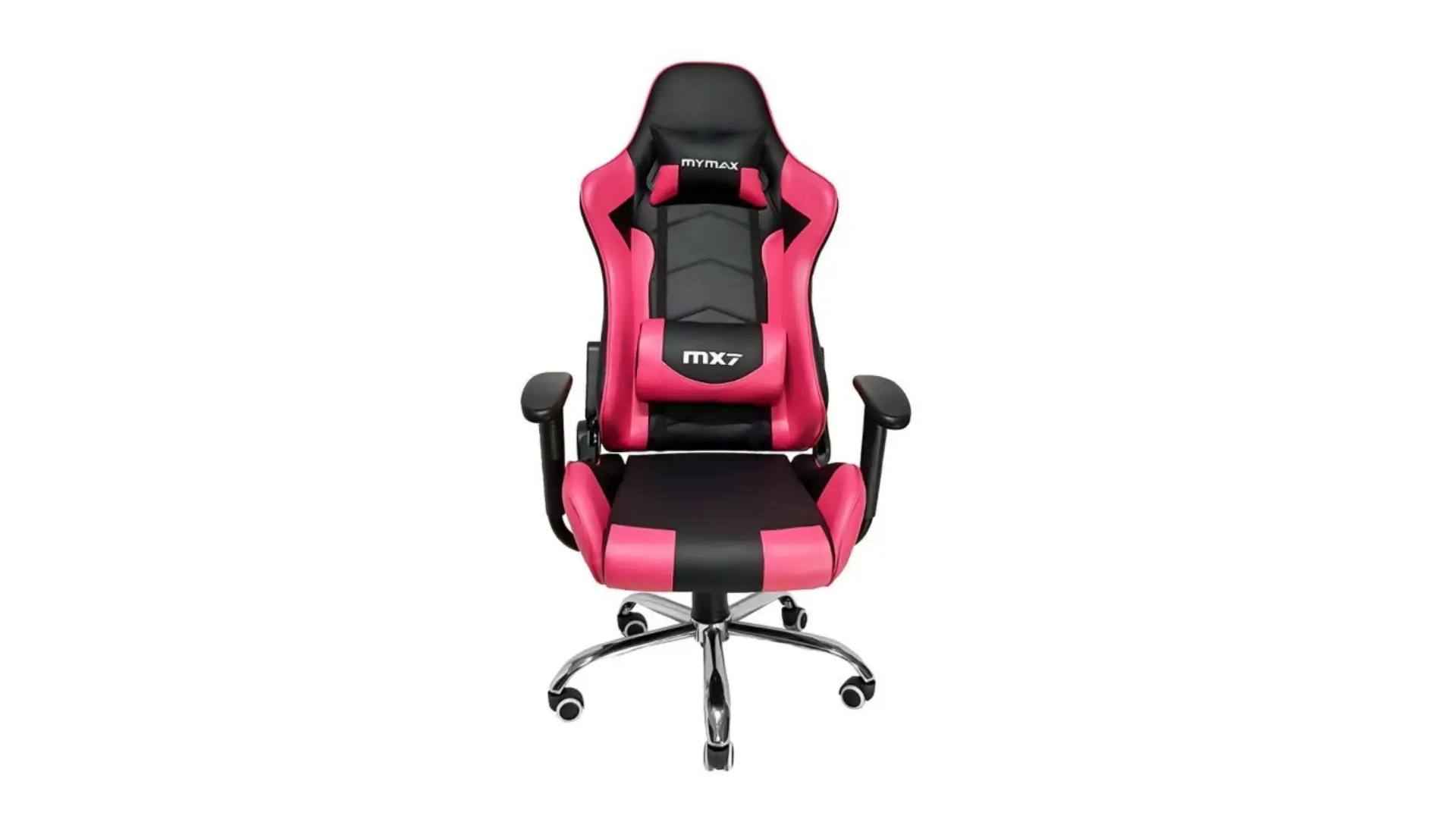 Cadeira preta e rosa MX7 Mymax no fundo branco