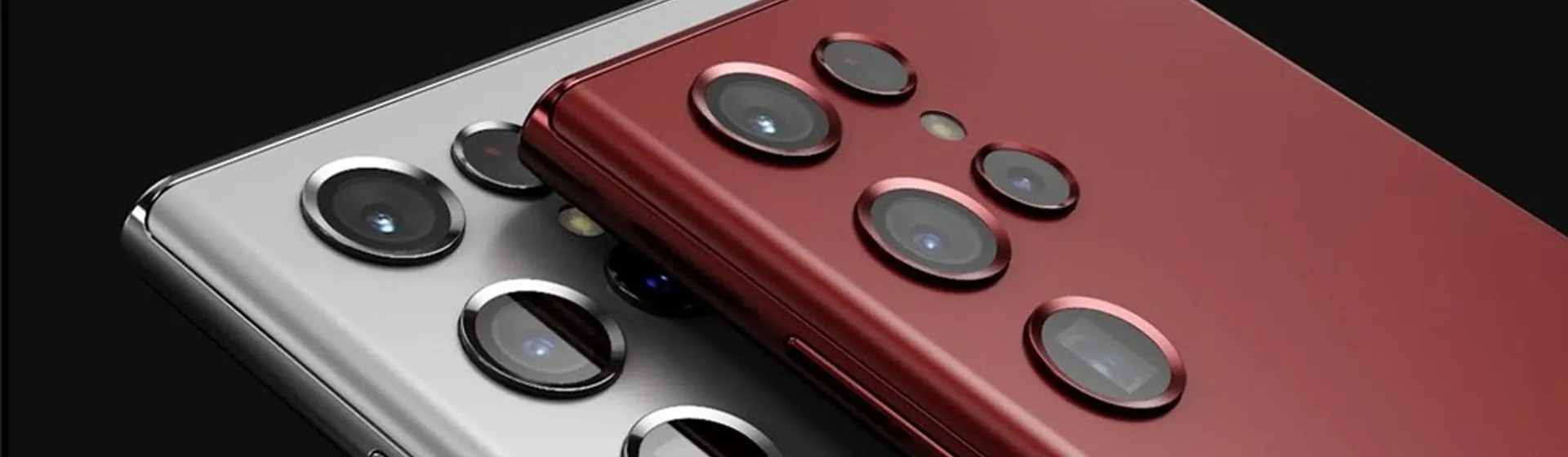  Imagem de dois Galaxy s22, lançamento de celular da Samsung, sobrepostos, um cinza e um vermelho