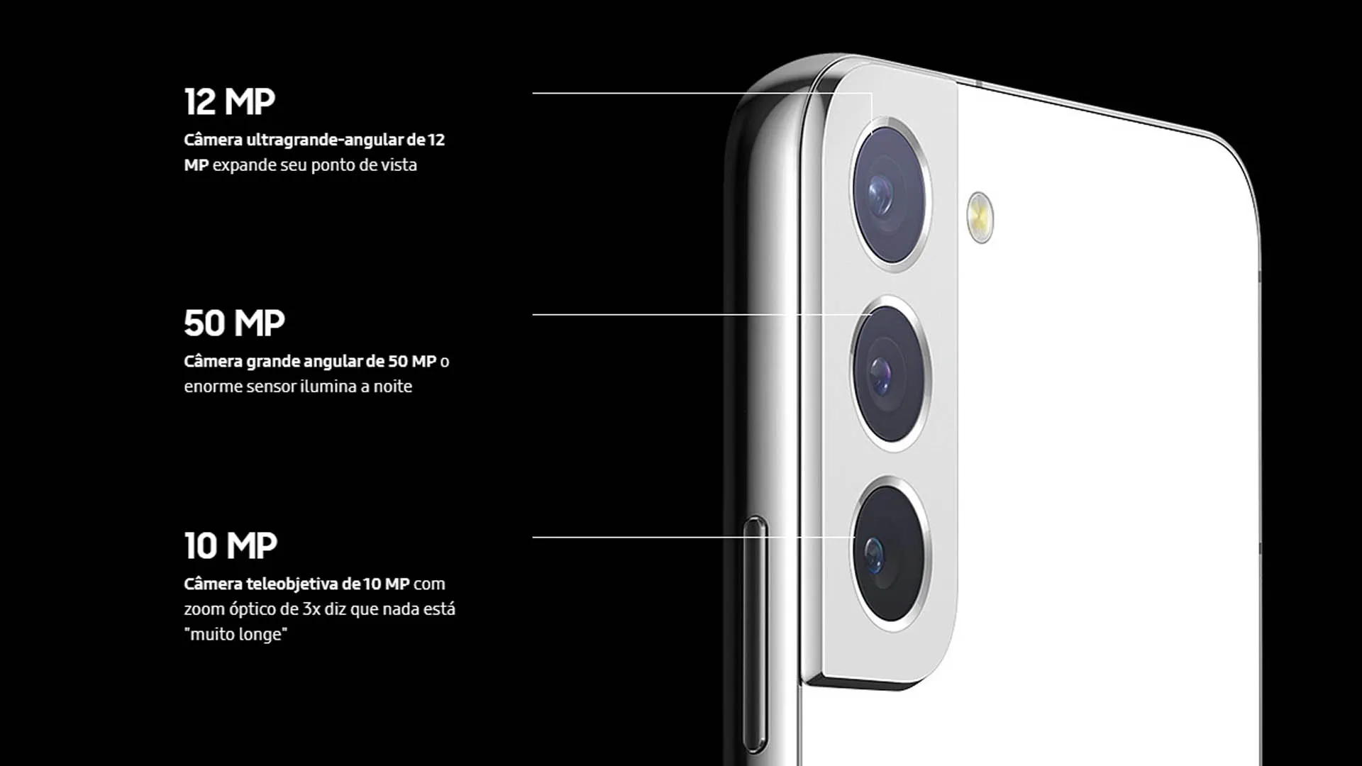 Imagem que detalha as especificações de câmera do Galaxy S22 Plus