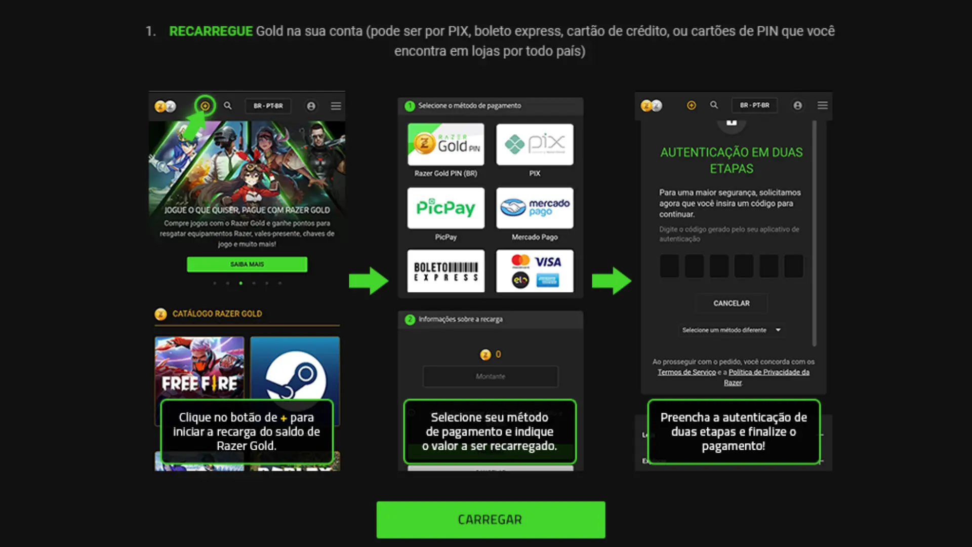 Razer Gold - Faça recargas de diamante para o Garena Free