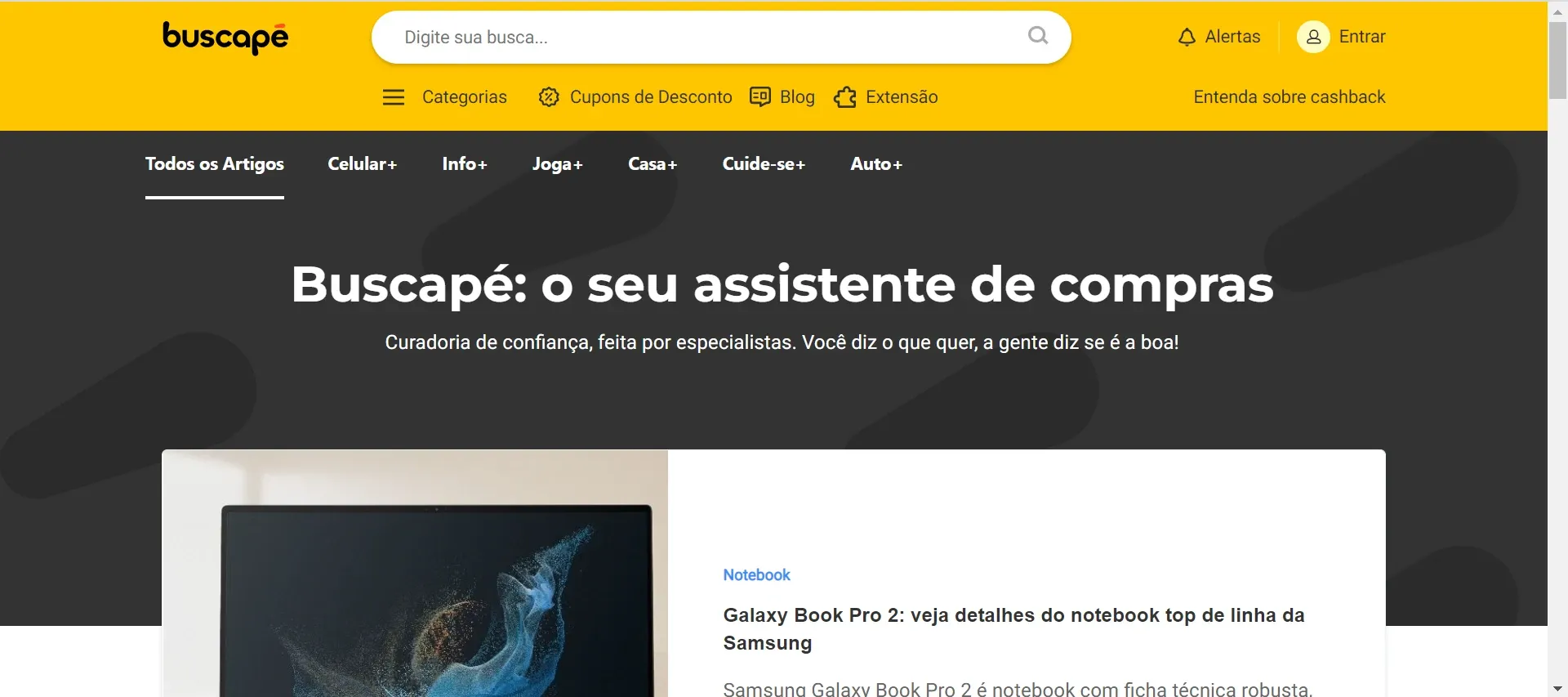 Captura de tela da página inicial do blog do Buscapé