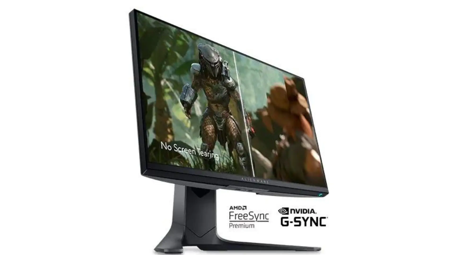 A imagem promocional mostra um monitor Alienware 240Hz e destaca suas tecnologias adicionais.