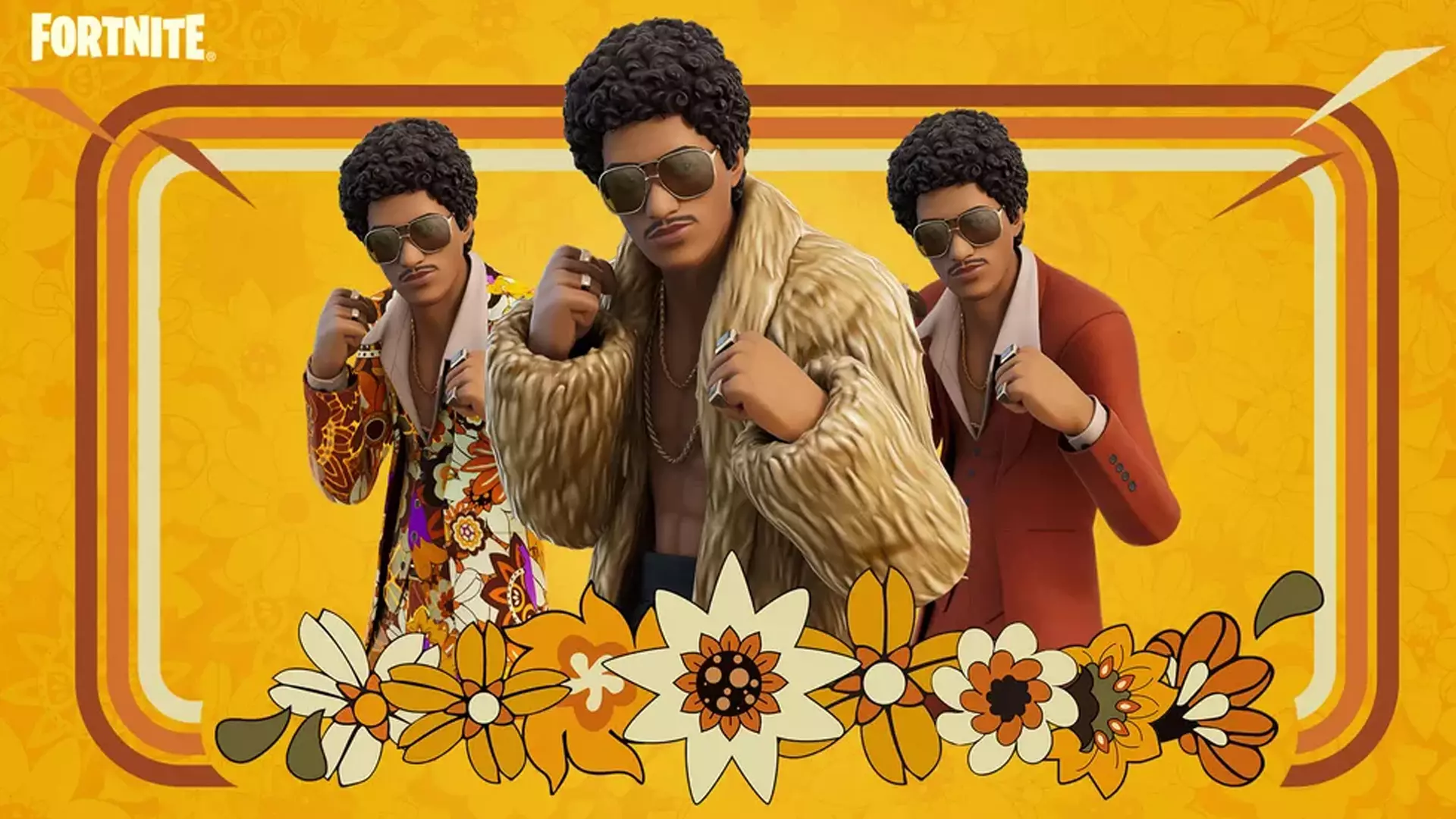 O cantor Bruno Mars como uma skin Fortnite em destaque