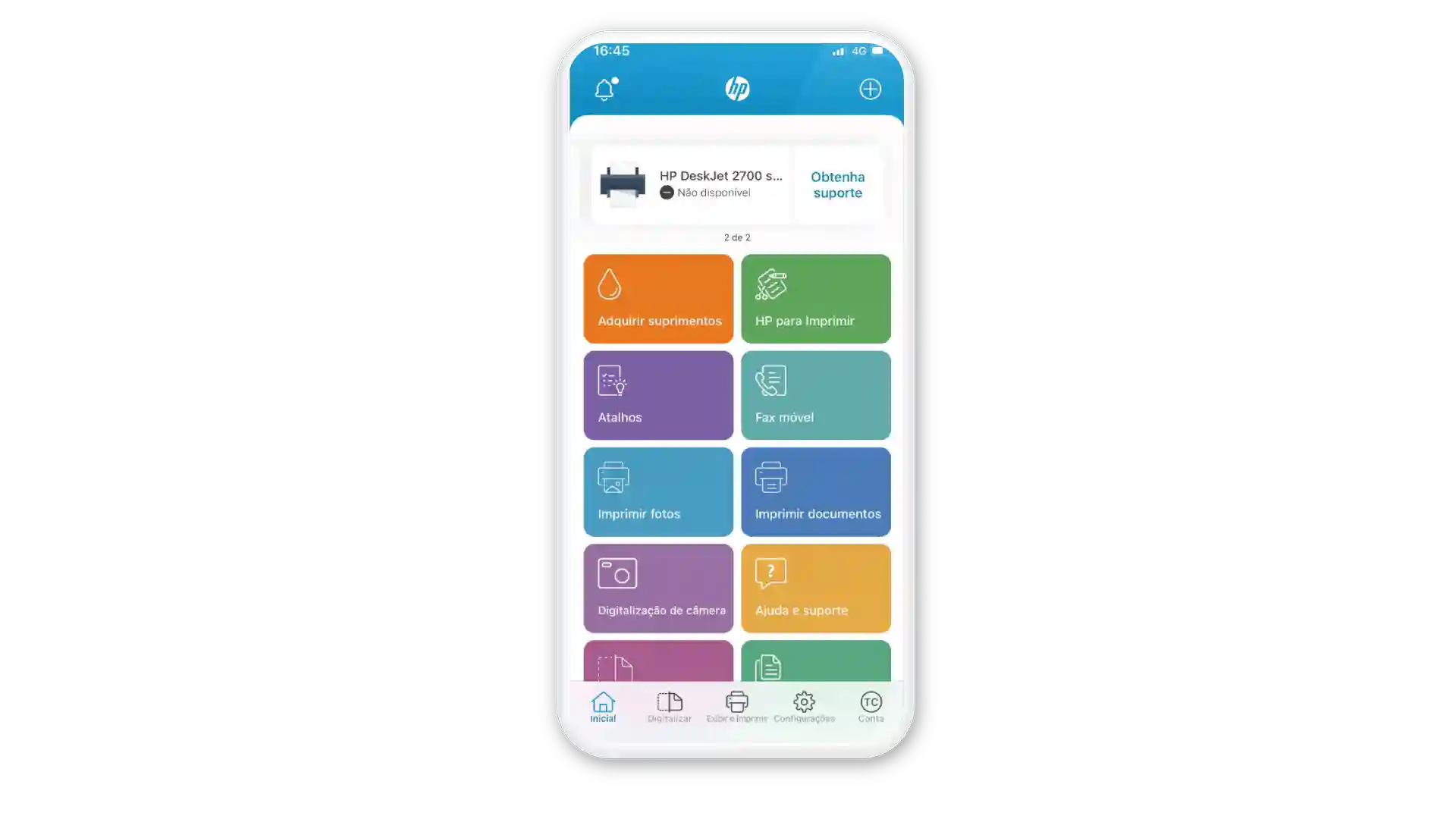 Captura de tela do aplicativo HP Smart no iPhone