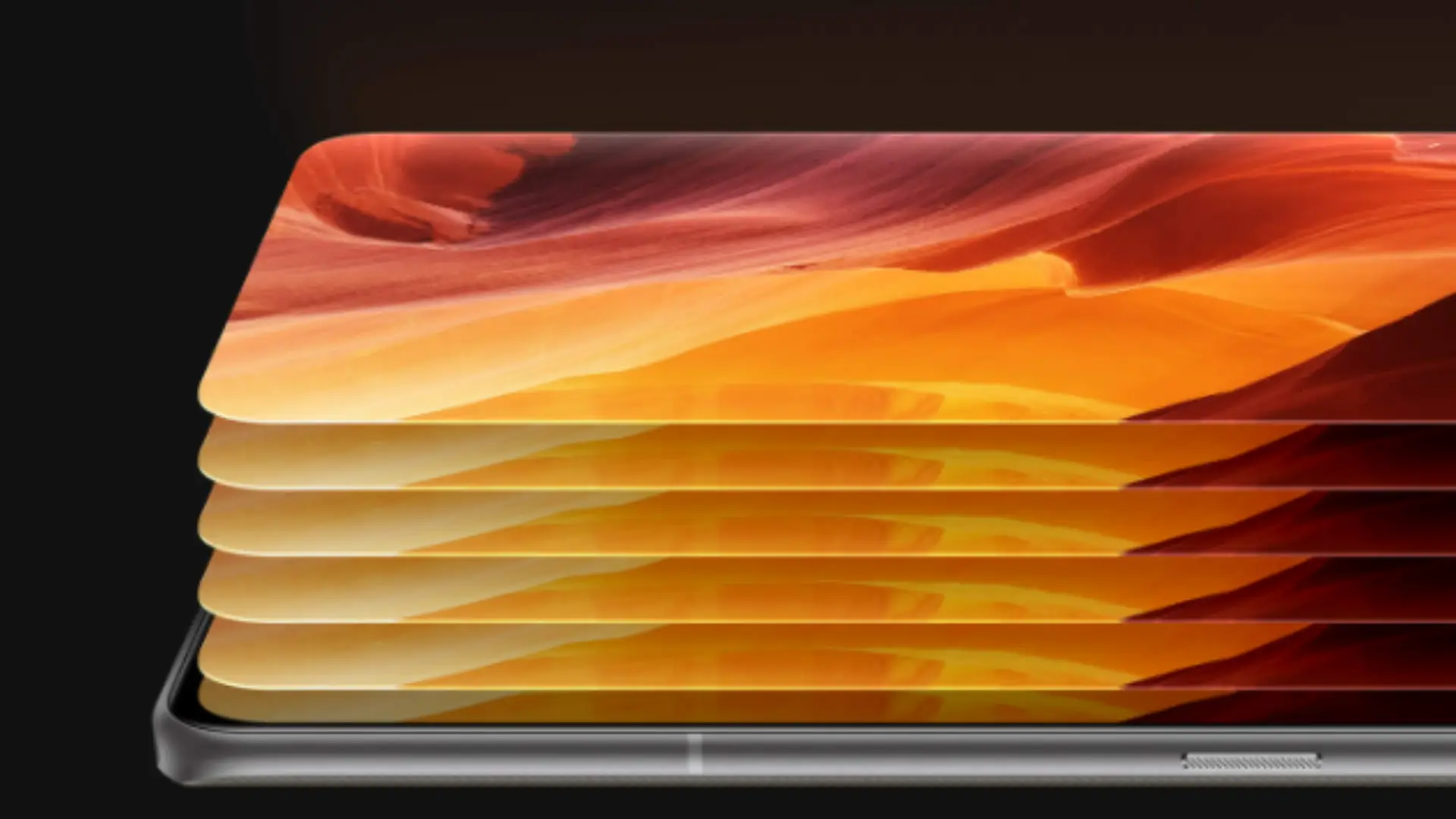 Aparelho da Realme sendo mostrado com diversas camadas de tela