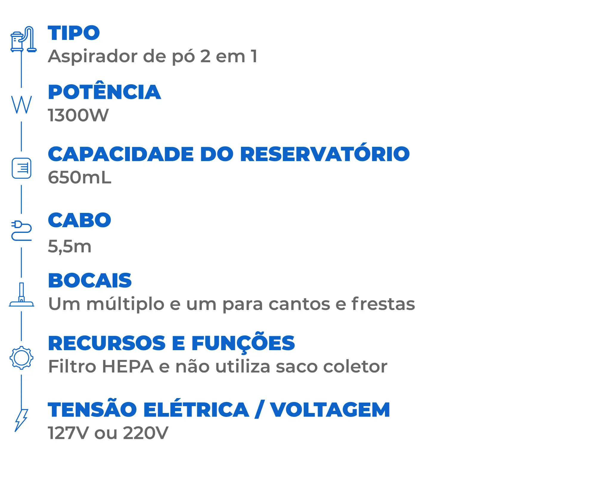 Ficha técnica do aspirador de pó Philco Multiclean PAS1300
