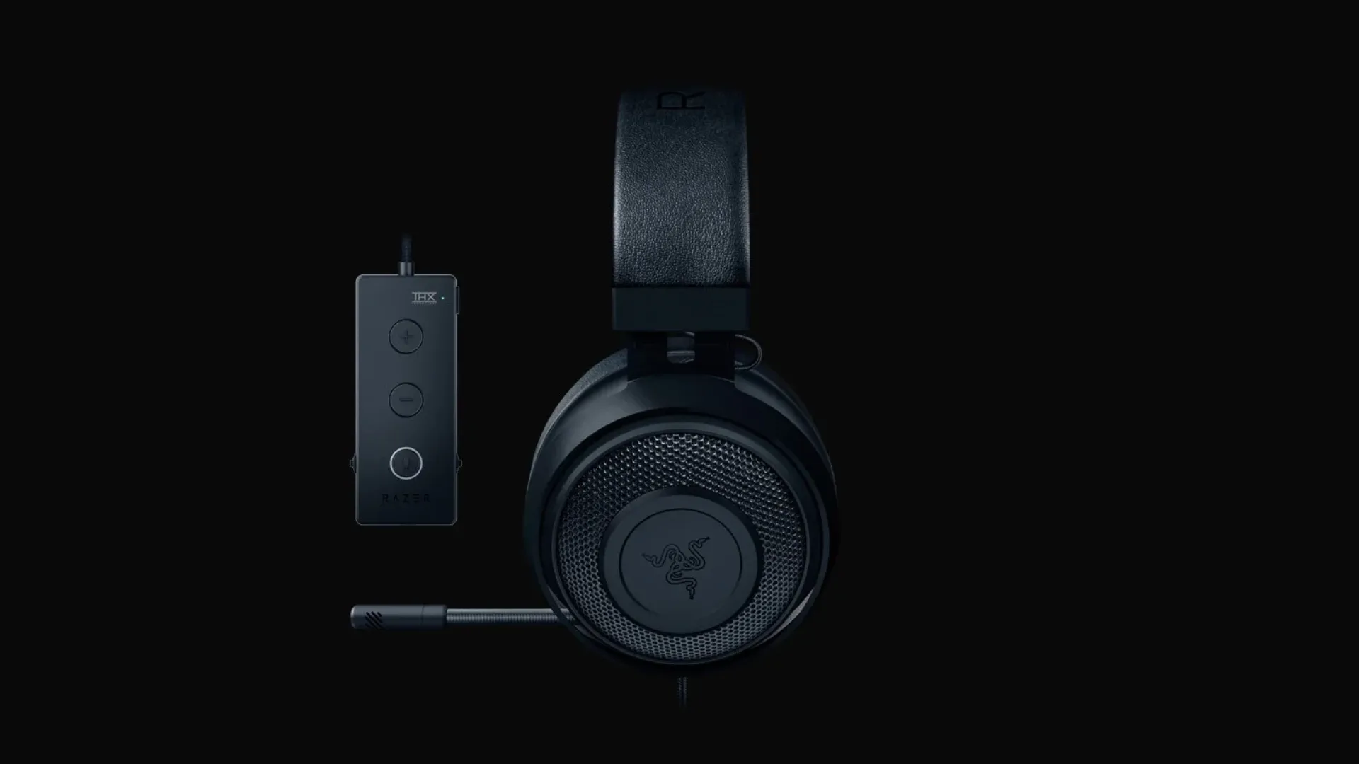 A imagem apresenta o headset Razer Kraken Tournament Edition com um fundo escuro