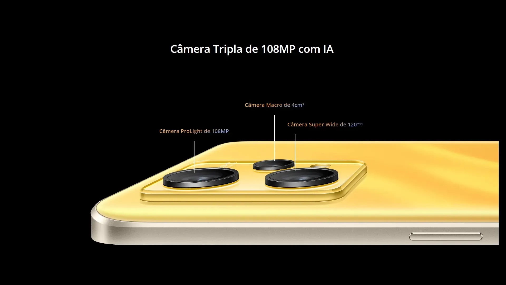 Realme 9 deitado com foco nas suas três câmeras traseiras