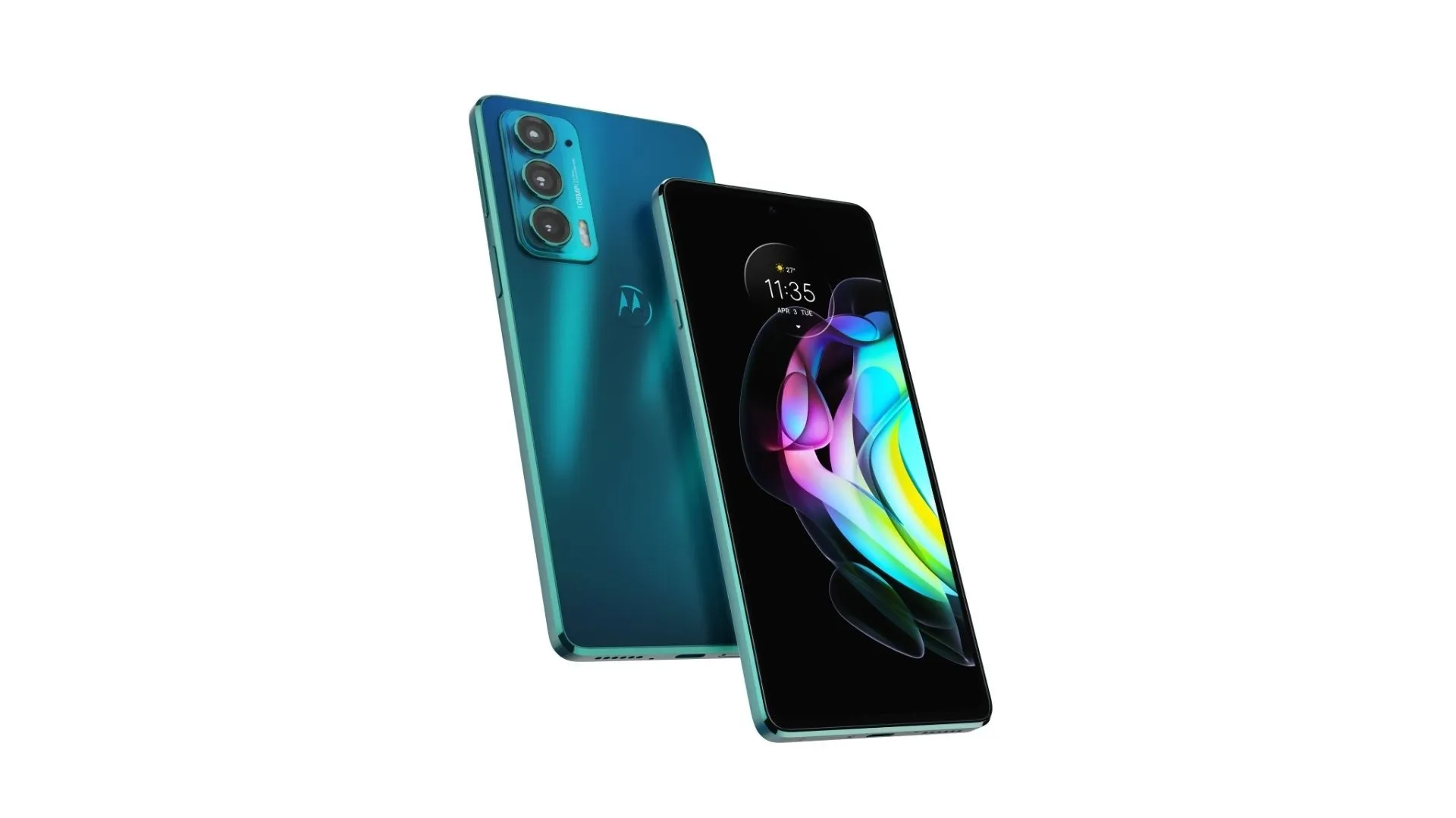 Traseira e tela do Motorola Edge 20 com fundo branco