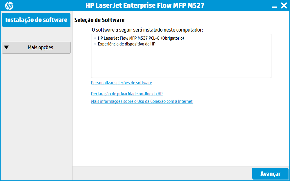 A imagem exibe o instalador do driver HP em sua página inicial.