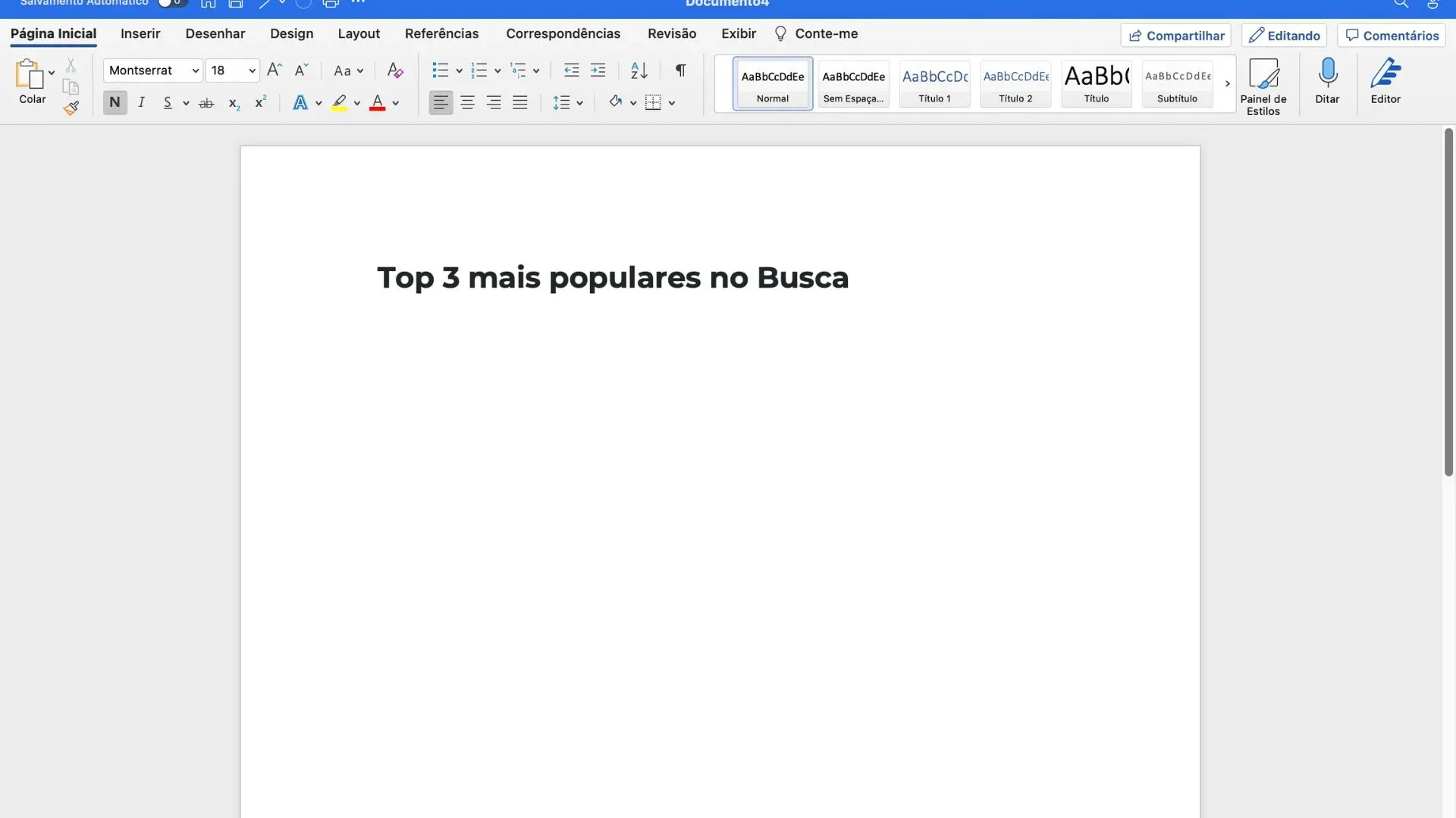 Foto mostra tela do Word com uma frase