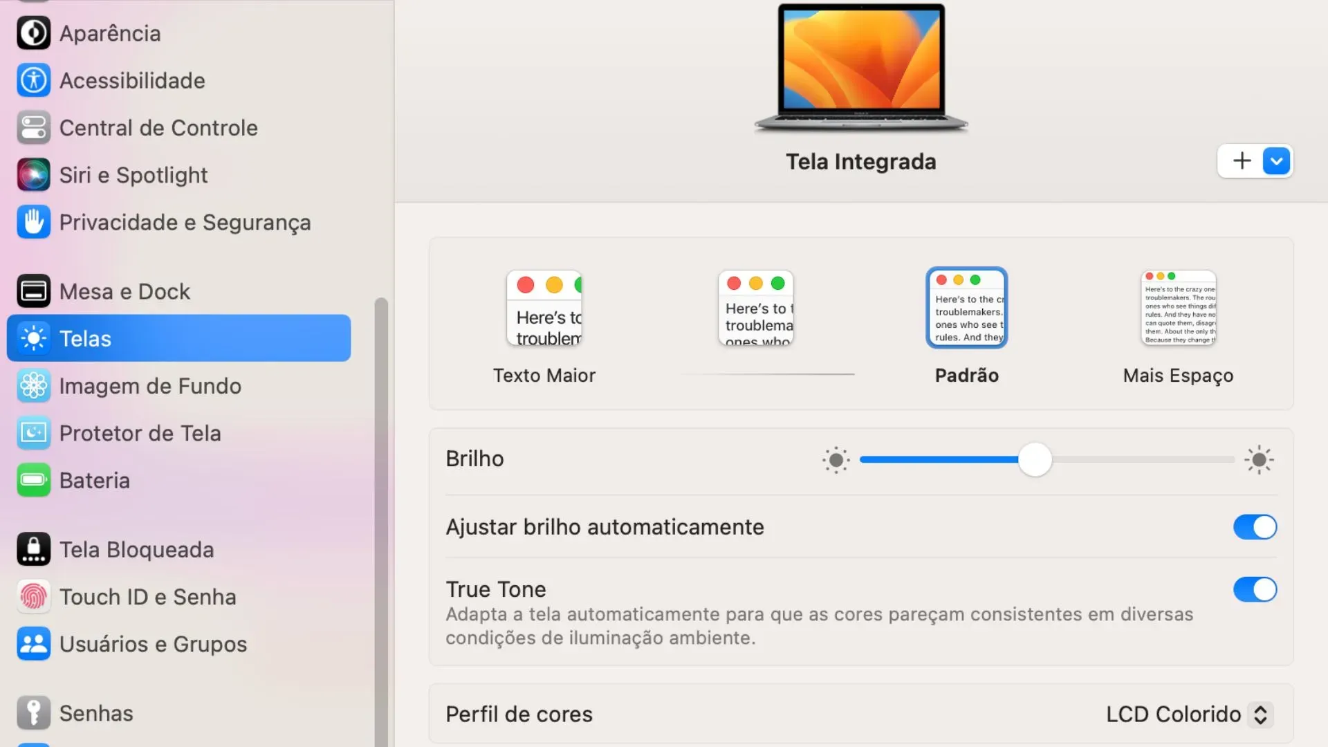 Foto mostra print da tela orientando como acessar a opção "Telas"