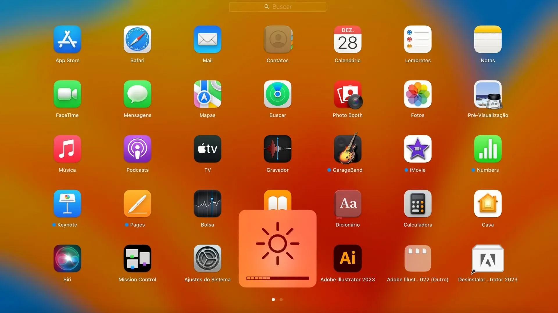 Foto mostra tela printada mostrando o passo a passo de como controlar a luminosidade do Mac.