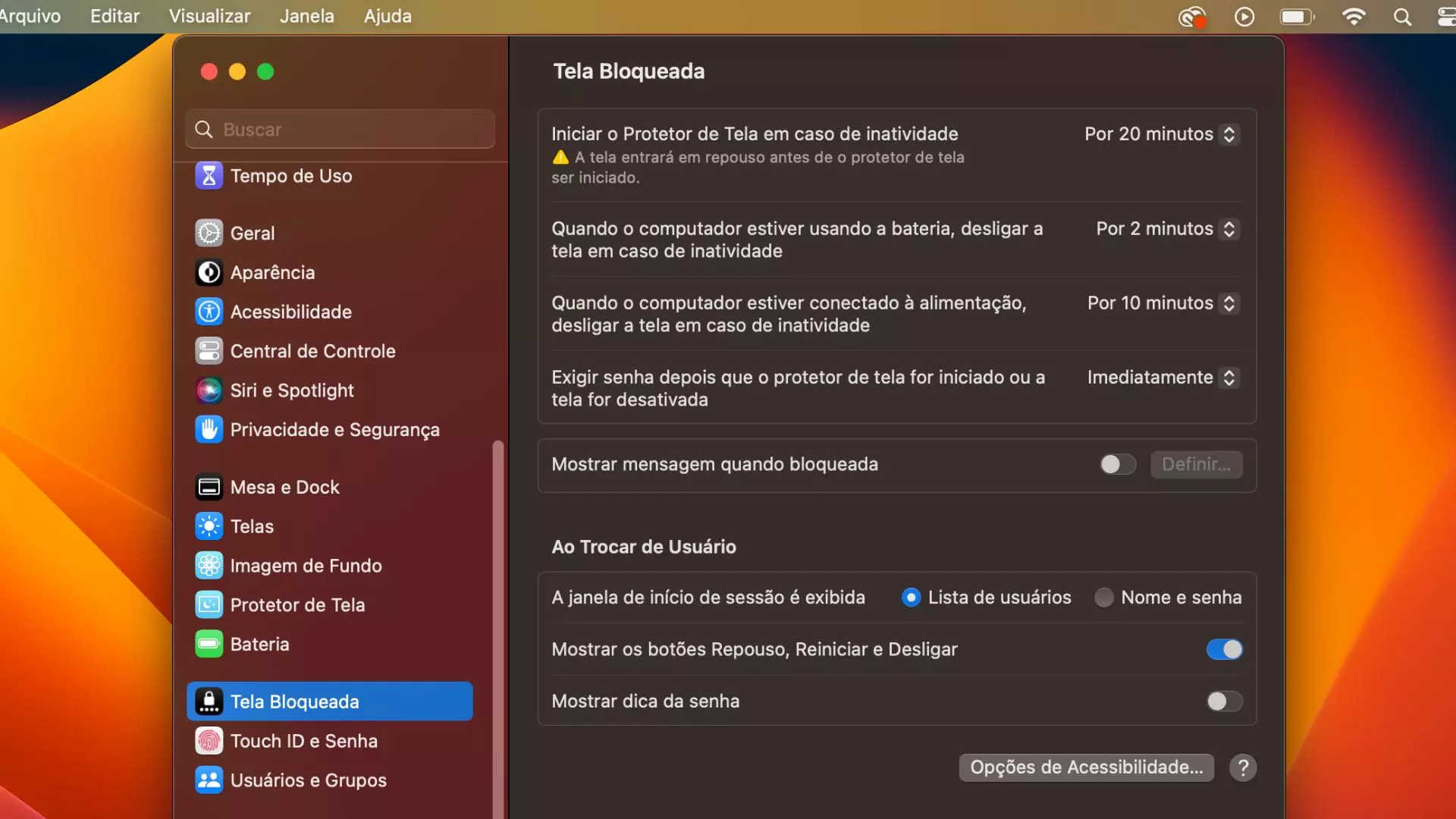 Foto mostra print da tela de um computador com a opção de ajustar a tela bloqueada