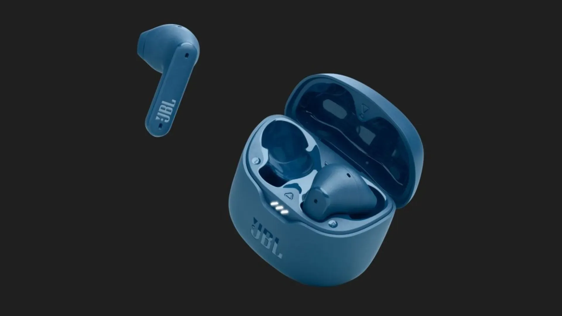 Fones de ouvido JBL Tune Flex em detalhes na versão azul