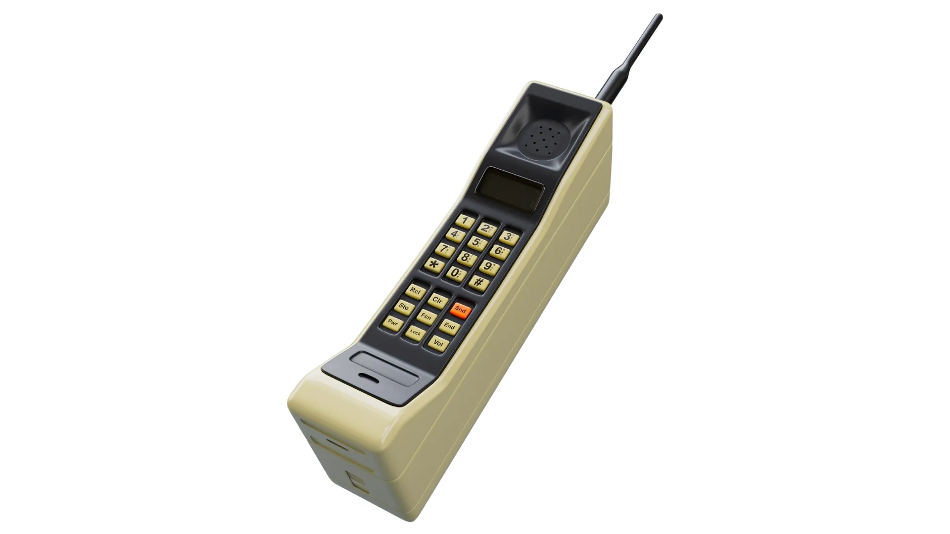 Celular antigo com antena. primeiro telefone celular portátil de 1973.  grande celular retrô sem fio dos anos 70, 80, modelo portátil. ilustração  em vetor gráfico plana isolada no fundo branco.