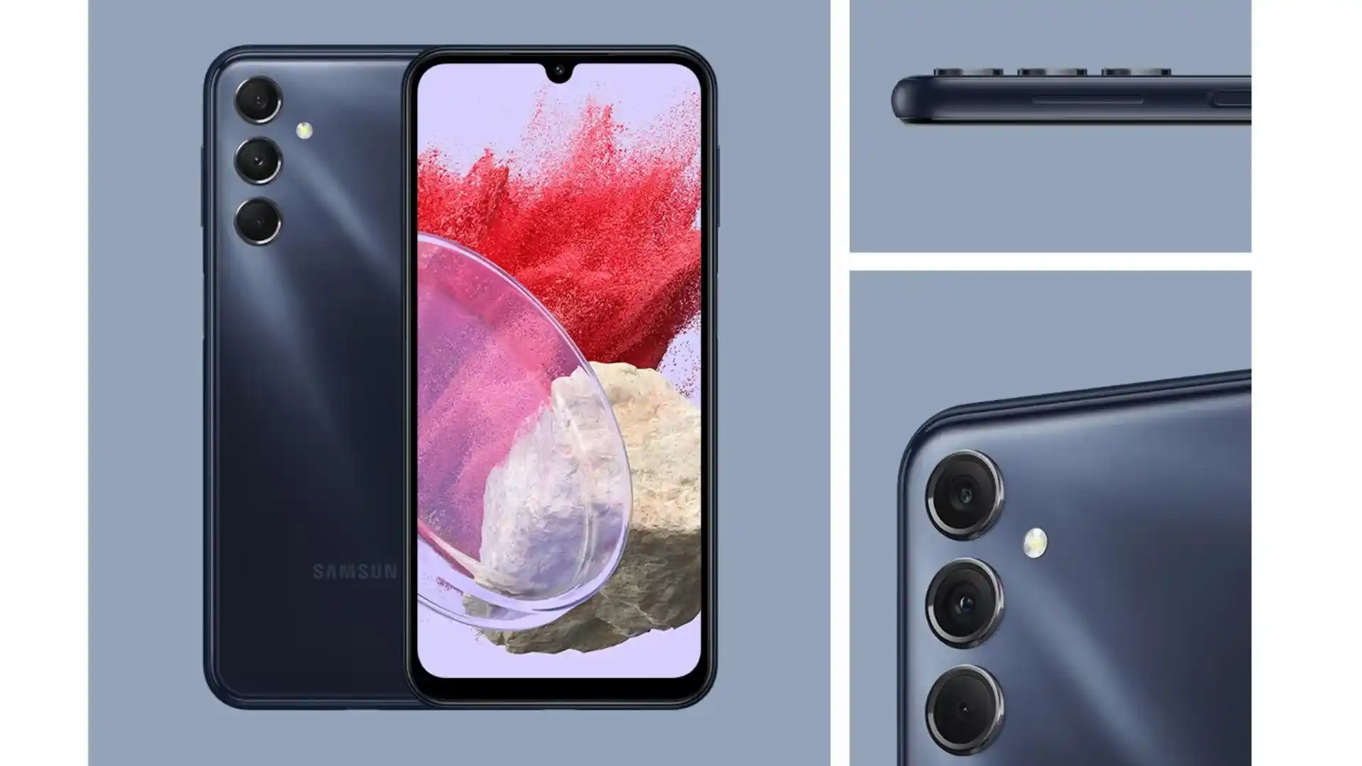 Imagem mostra um mosaico com várias fotos de detalhes de um celular de cor cinza