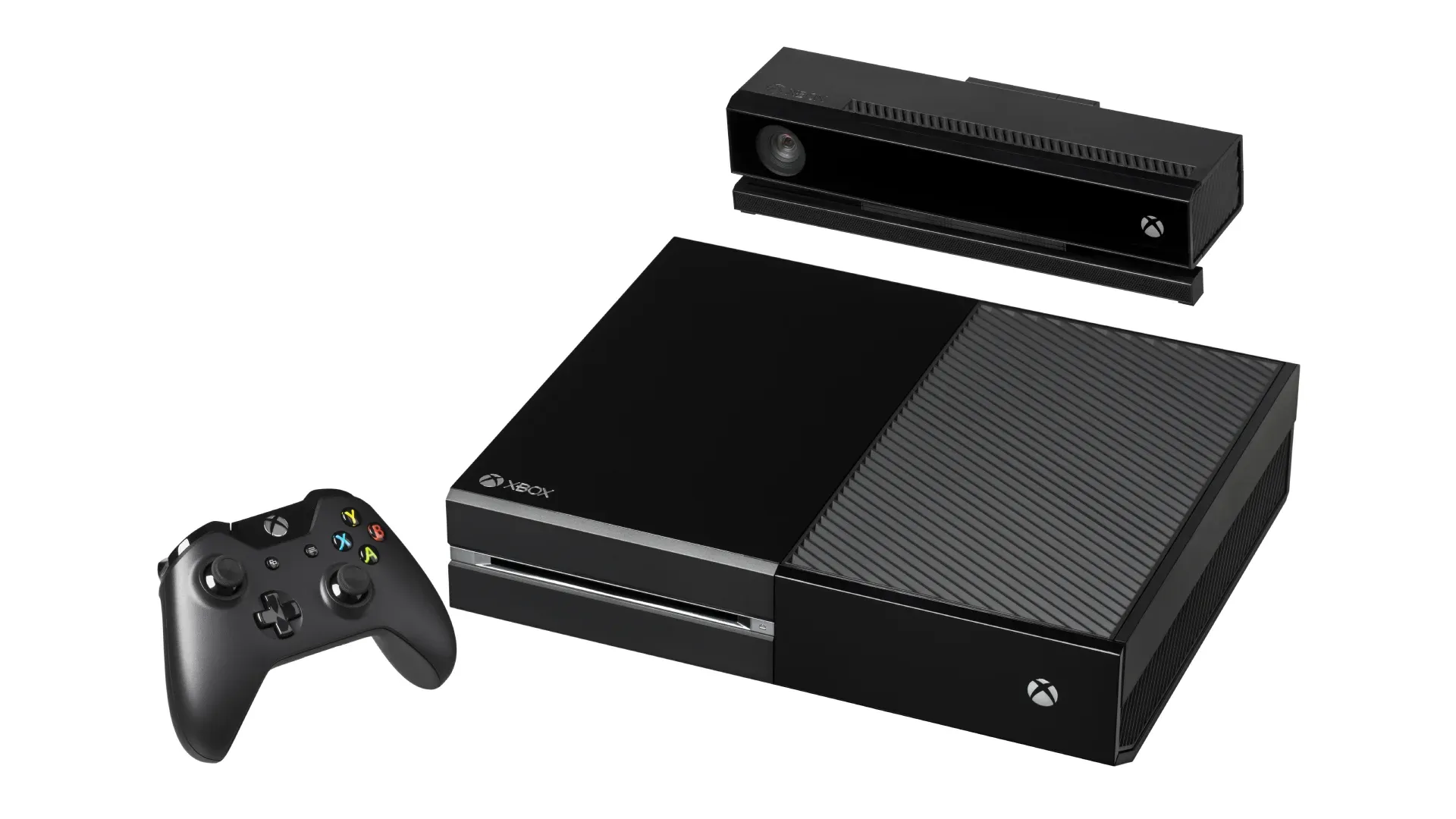 Controle e console do Xbox One pretos em fundo branco