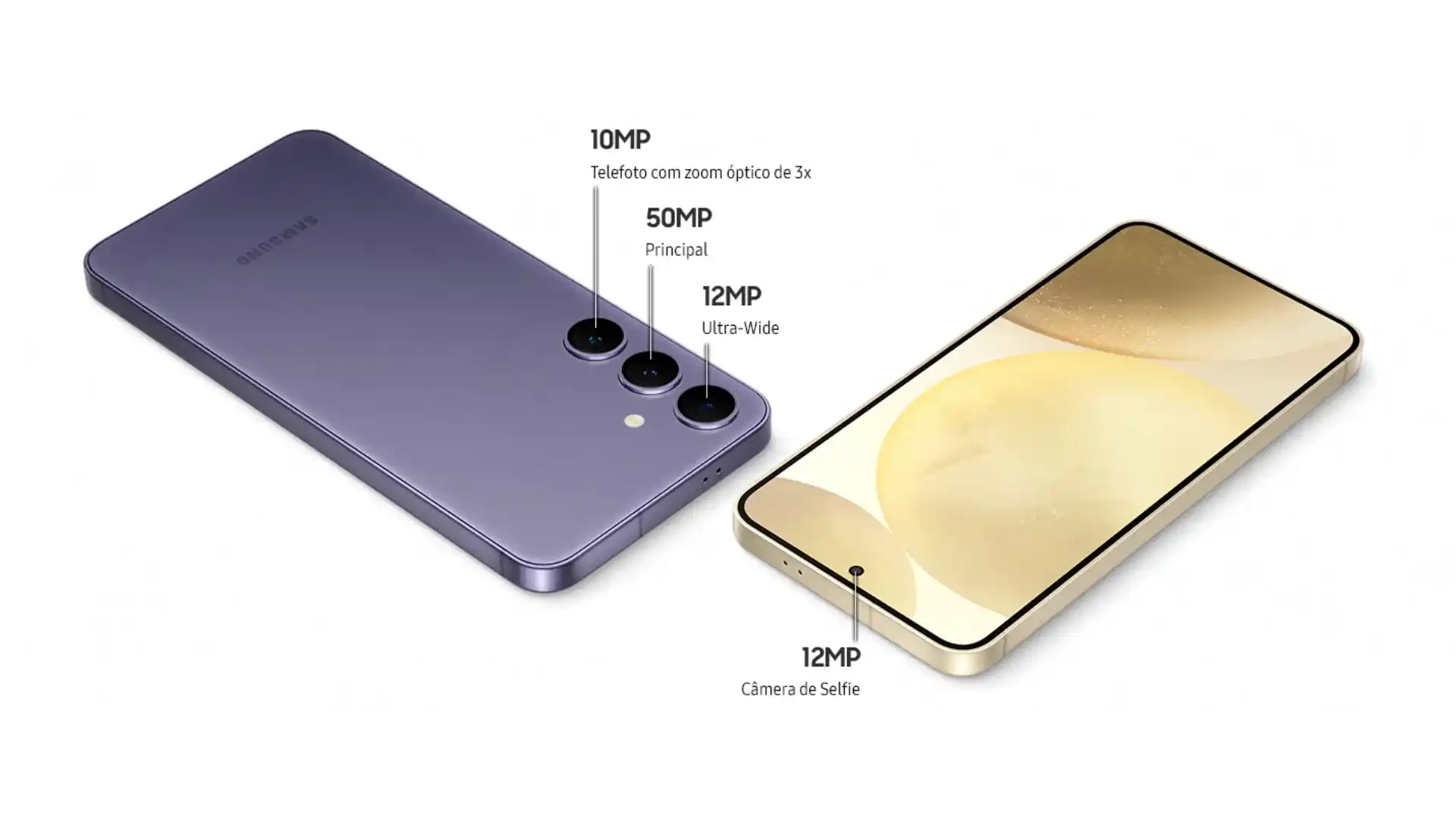 Traseira ao lado da tela do Galaxy S24 Plus com destaque para as câmeras