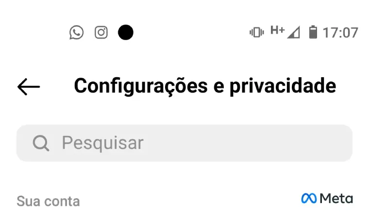 Tela de Configurações e Privacidade do app do Instagram