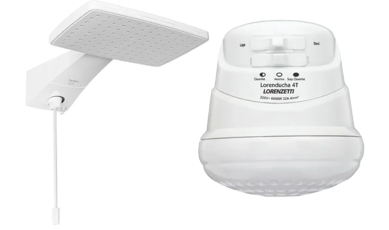 Chuveiro eletrônico Hydra Polo Max a esquerda e chuveiro elétrico Lorenzetti Lorenducha a direita.