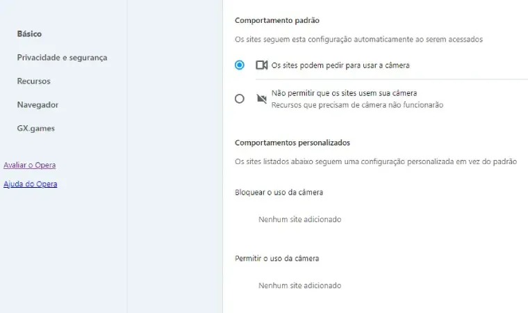 Imagem do tutorial de como ativar a câmera do notebook no opera