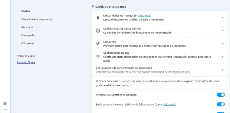 Imagem do tutorial de como ativar a câmera do notebook no opera