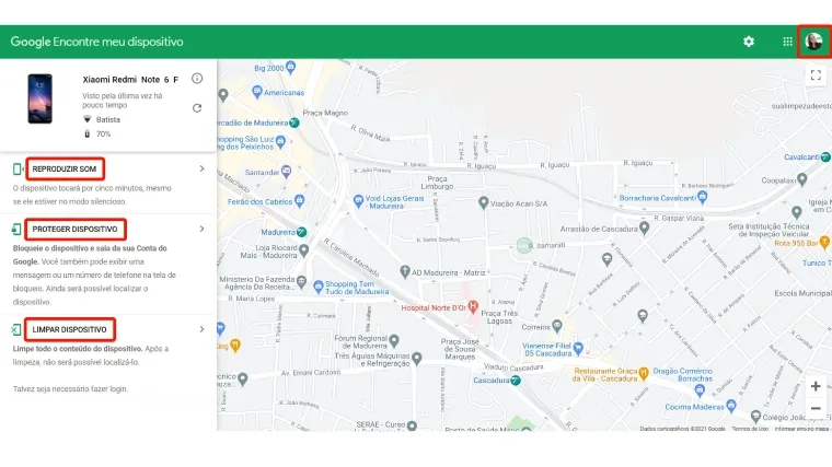 Mapa da cidade mostrado pelo Google
