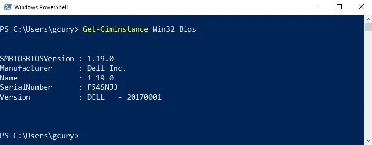 tela do powershell do windows com número de série do notebook