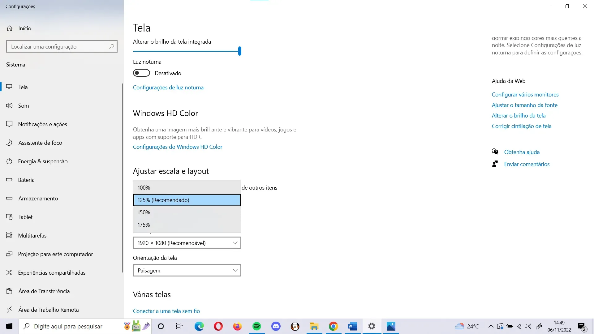Print destaca a opção de modificar a resolução da tela do PC.