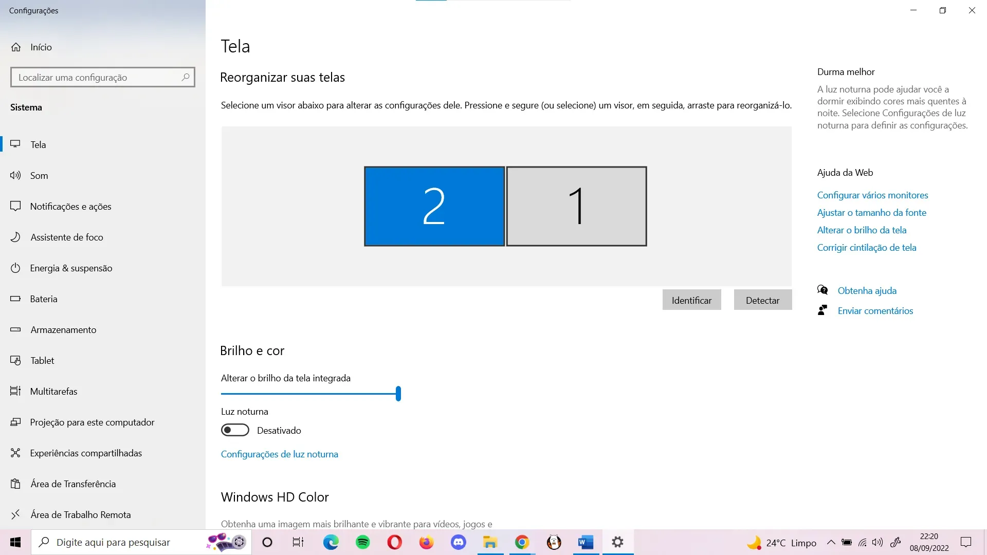 Print exibe a janela das Configurações de exibição, realçando duas telas: uma do próprio PC e a outra de um monitor adicional.