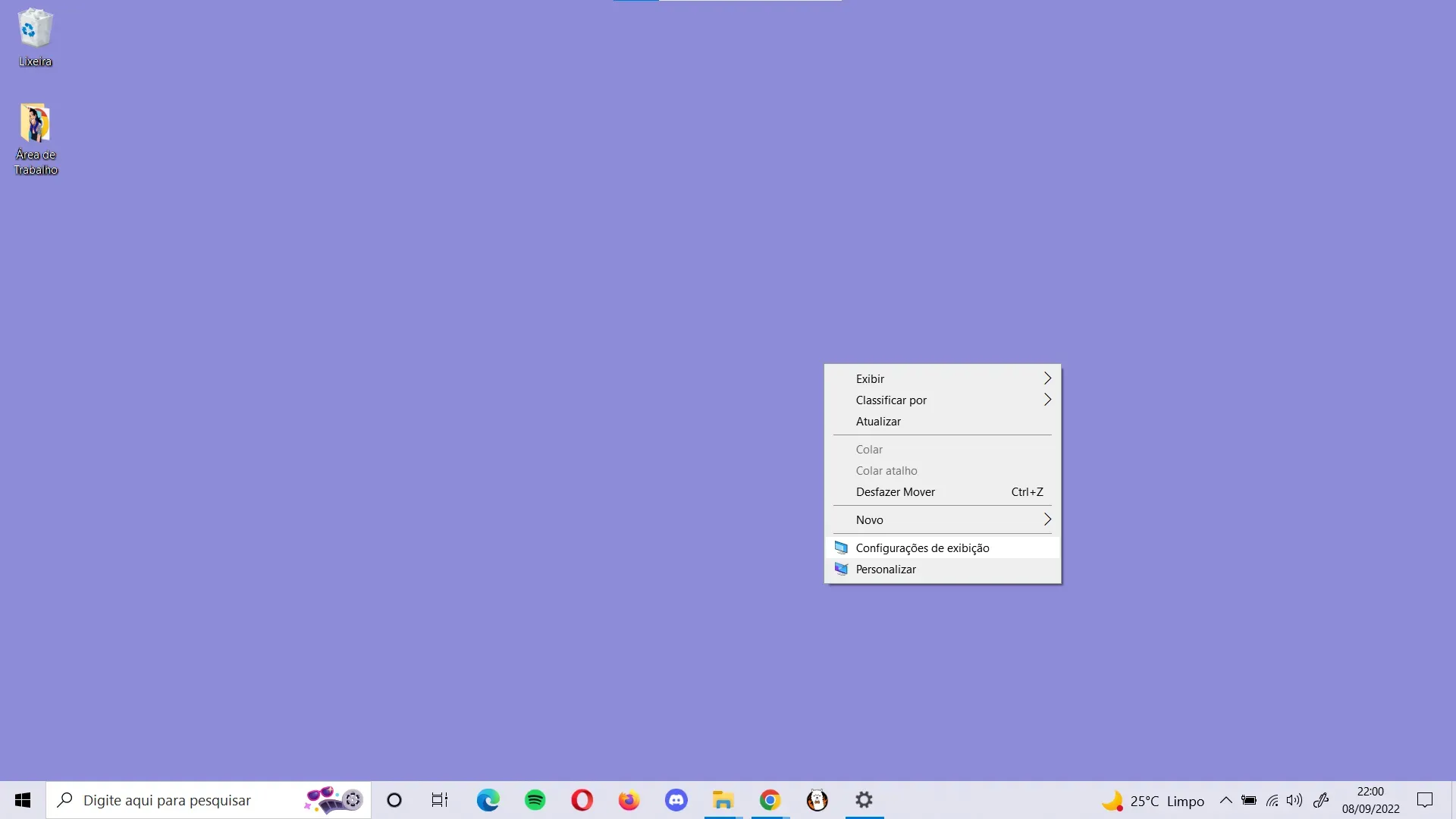 Print ensinando a ajustar a tela do PC utilizando as Configurações de exibição