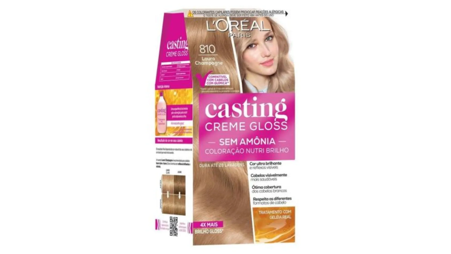 Caixa do Casting Creme Gloss da L'Oreal Paris para cabelos loiros em um fundo branco