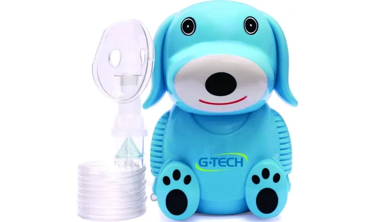 Imagem do nebulizador Nebdog da G-Tech, em forma de cachorrinho na cor azul