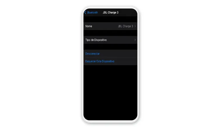 Print de tela ensinando a desconectar dispositivo Bluetooth no iPhone.