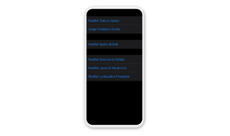 Print da tela do iPhone ensinando a redefinir configurações de rede
