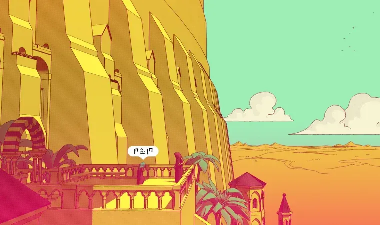 Um palácio no meio do deserto com pessoas na varandas.