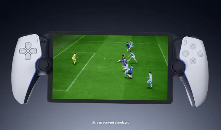 Imagem do PlayStation Portal exibindo uma imagem simulada do jogo de futebol EA Sports FC 24, série sucessora de FIFA