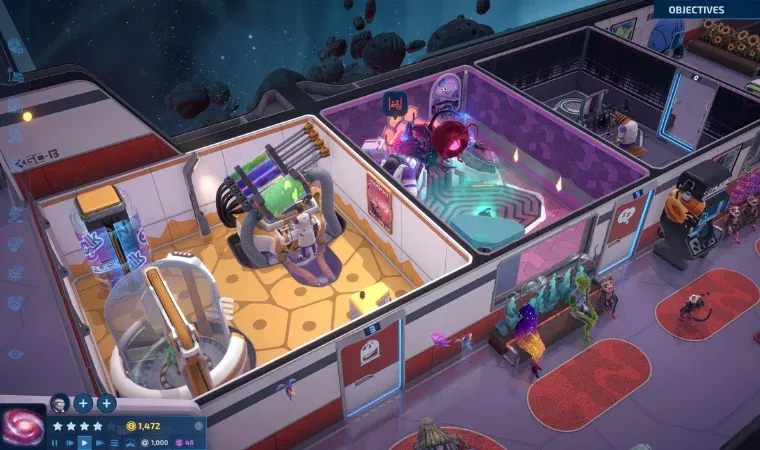 Algumas divisórias de salas com seres do lado de fora esperando atendimento.