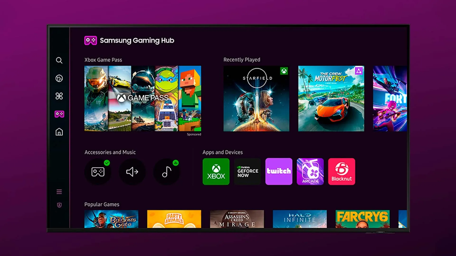 Imagem do recurso Samsung Hub Gaming da TV Samsung