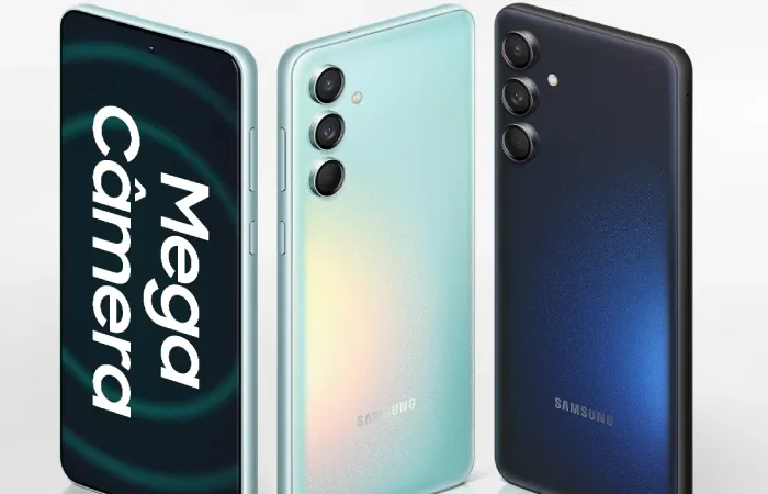Imagens das partes dianteira e traseira do Galaxy M55