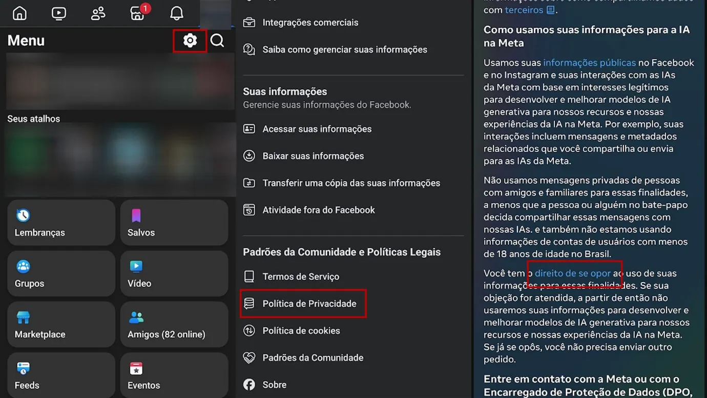 Imagem de tutorial ensinando a como desativar a coleta de dados da Meta AI