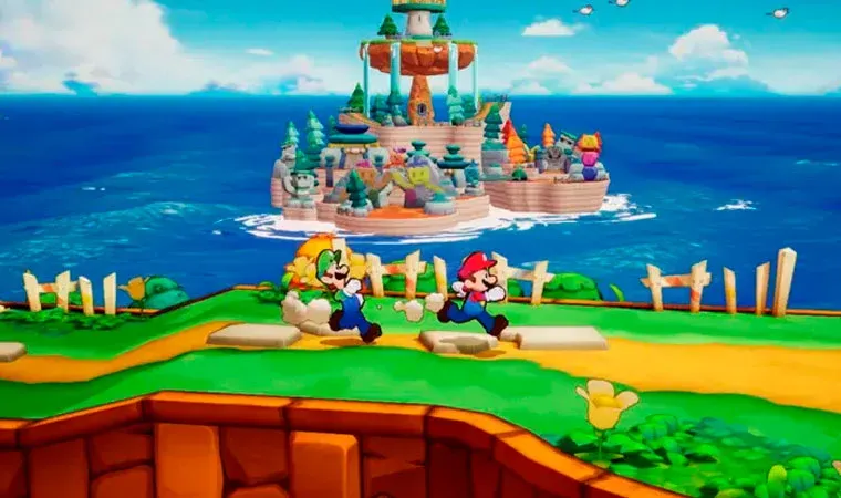 Imagem de Mario e Luigi correndo sobre uma montanha