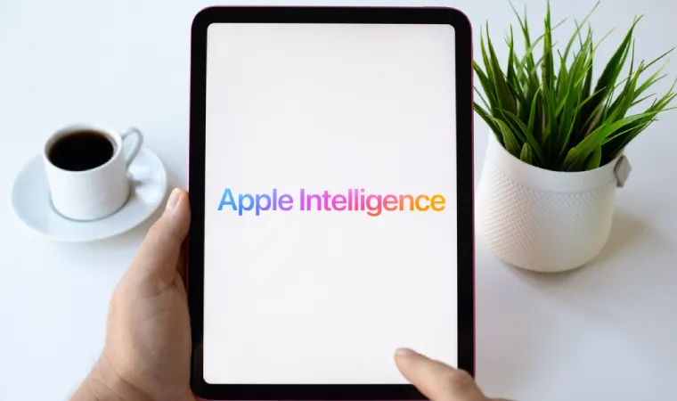 Melhor iPad 2025 na mão de homem ao lado de vaso de planta e xícara de café